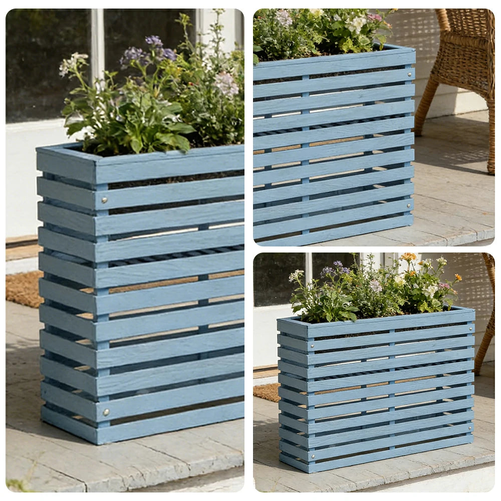 SOLARA 100/120cm Outdoor Planter - Weather-Resistant Anti-Rot Treated Timber - 5-Layer Protection Modern Minimalist Design - Blue
