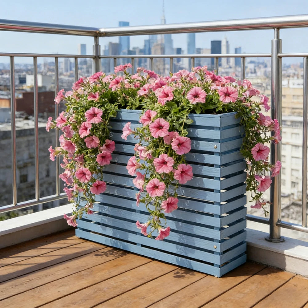 SOLARA 100/120cm Outdoor Planter - Weather-Resistant Anti-Rot Treated Timber - 5-Layer Protection Modern Minimalist Design - Blue