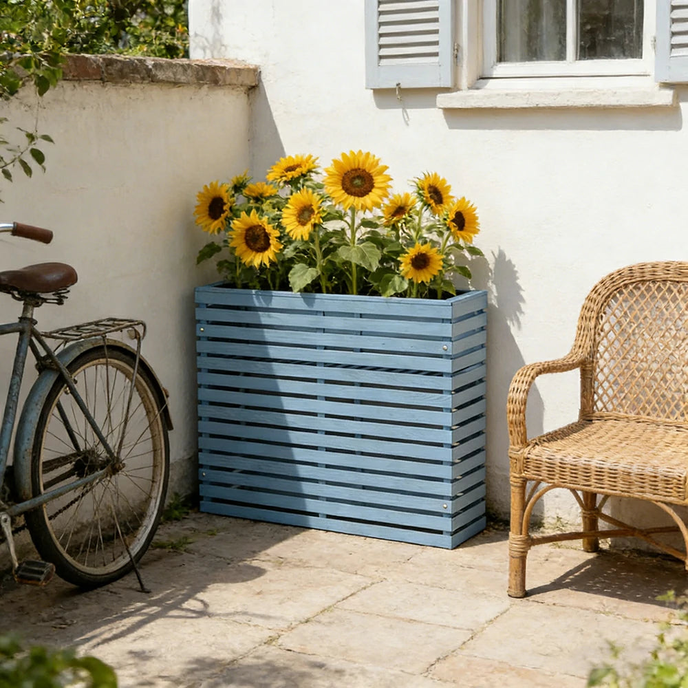 SOLARA 100/120cm Outdoor Planter - Weather-Resistant Anti-Rot Treated Timber - 5-Layer Protection Modern Minimalist Design - Blue