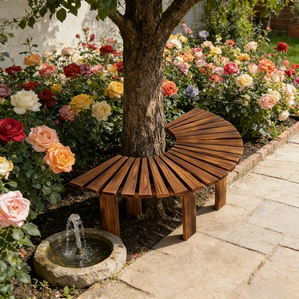 SOLARA Tree Surround Bench - Weather-Resistant Waterproof Solid Timber - Heavy-Duty Outdoor Garden Seating - Brown