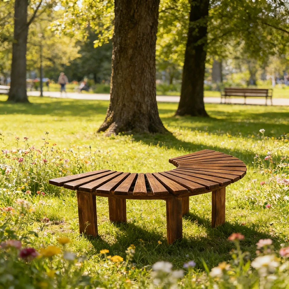 SOLARA Tree Surround Bench - Weather-Resistant Waterproof Solid Timber - Heavy-Duty Outdoor Garden Seating - Brown