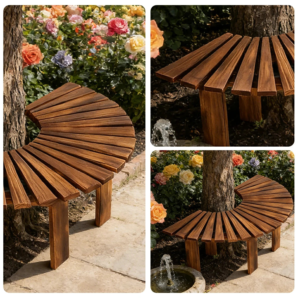SOLARA Tree Surround Bench - Weather-Resistant Waterproof Solid Timber - Heavy-Duty Outdoor Garden Seating - Brown
