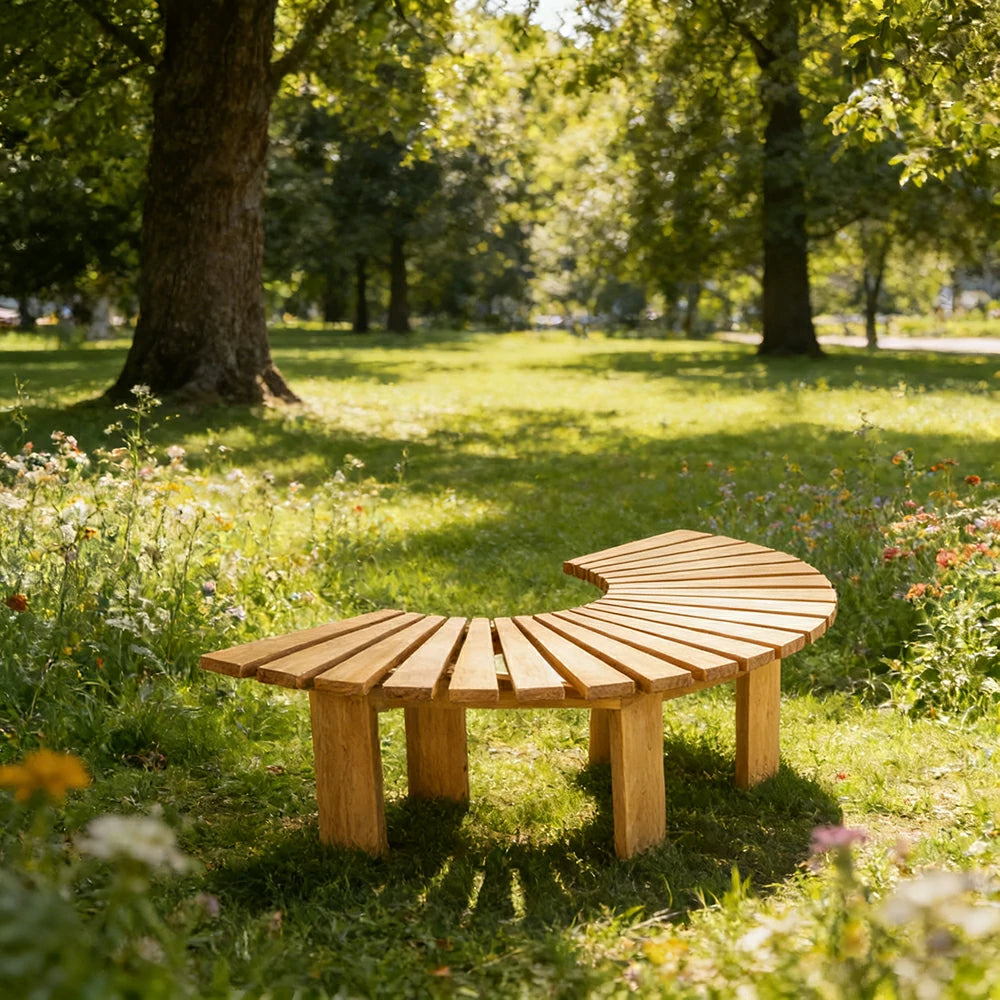 SOLARA Tree Surround Bench - Weather-Resistant Waterproof Solid Timber - Heavy-Duty Outdoor Garden Seating - Yellow