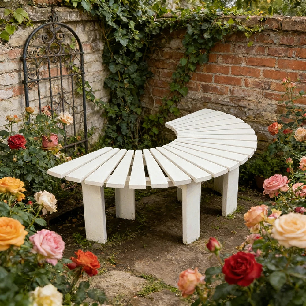 SOLARA Tree Surround Bench - Weather-Resistant Waterproof Solid Timber - Heavy-Duty Outdoor Garden Seating - White