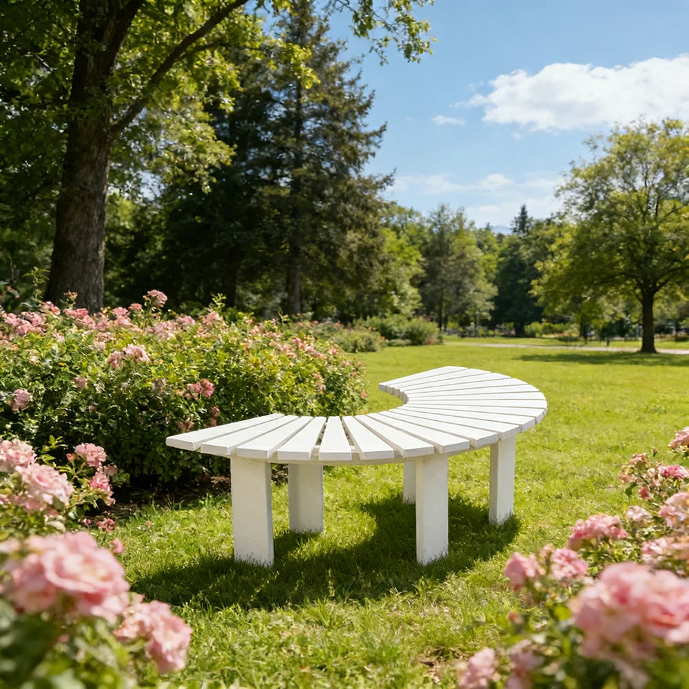 SOLARA Tree Surround Bench - Weather-Resistant Waterproof Solid Timber - Heavy-Duty Outdoor Garden Seating - White