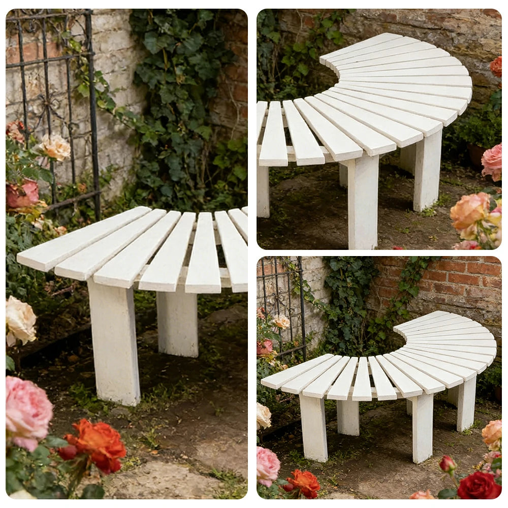 SOLARA Tree Surround Bench - Weather-Resistant Waterproof Solid Timber - Heavy-Duty Outdoor Garden Seating - White