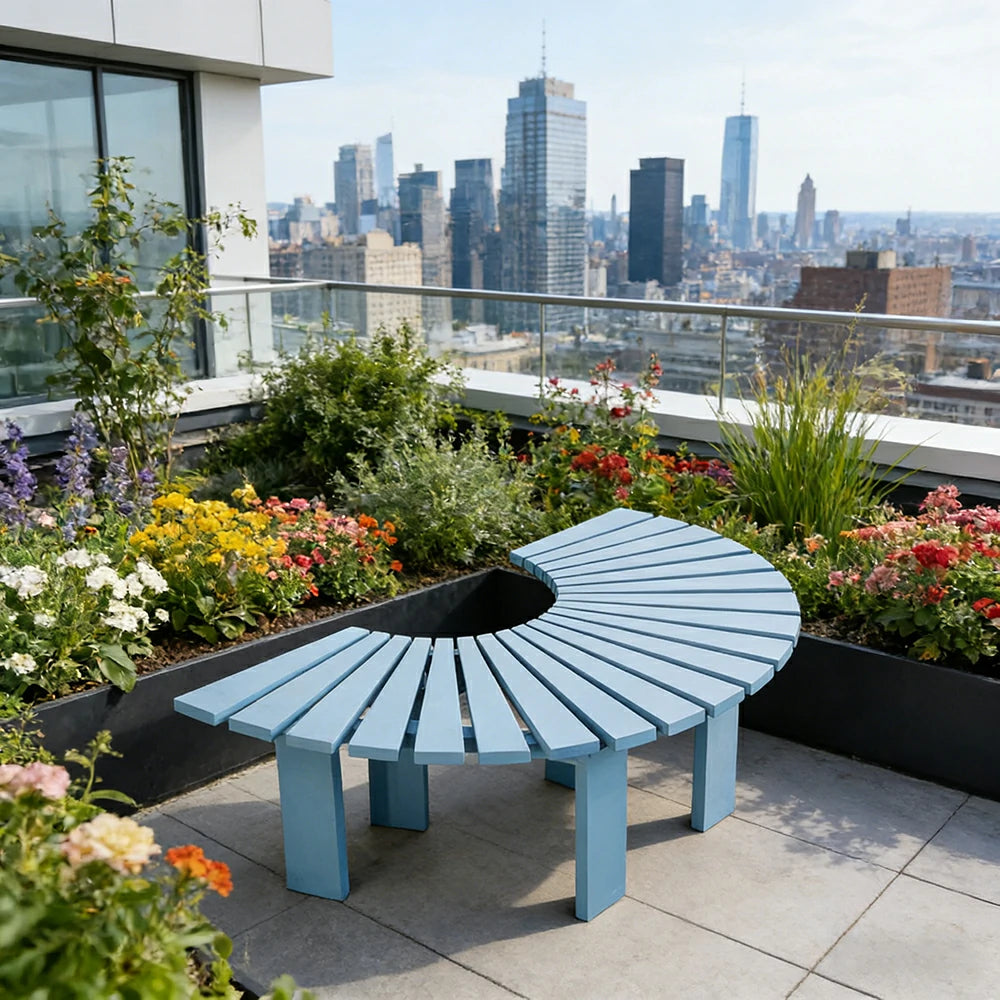 SOLARA Tree Surround Bench - Weather-Resistant Waterproof Solid Timber - Heavy-Duty Outdoor Garden Seating - Blue