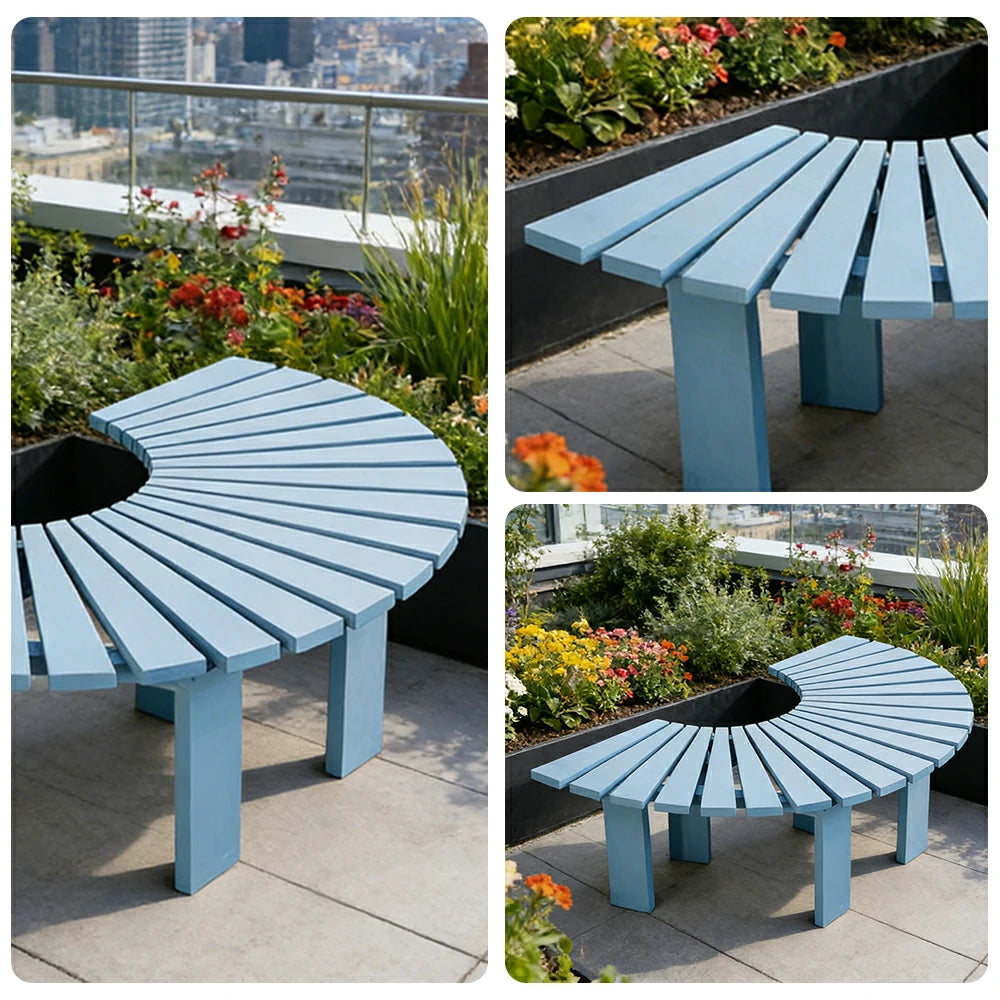SOLARA Tree Surround Bench - Weather-Resistant Waterproof Solid Timber - Heavy-Duty Outdoor Garden Seating - Blue