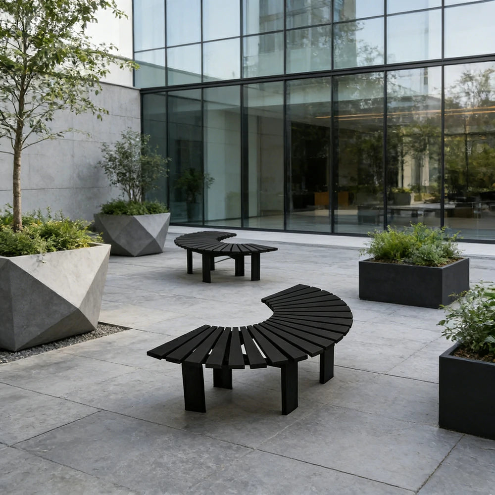 SOLARA Tree Surround Bench - Weather-Resistant Waterproof Solid Timber - Heavy-Duty Outdoor Garden Seating - Black