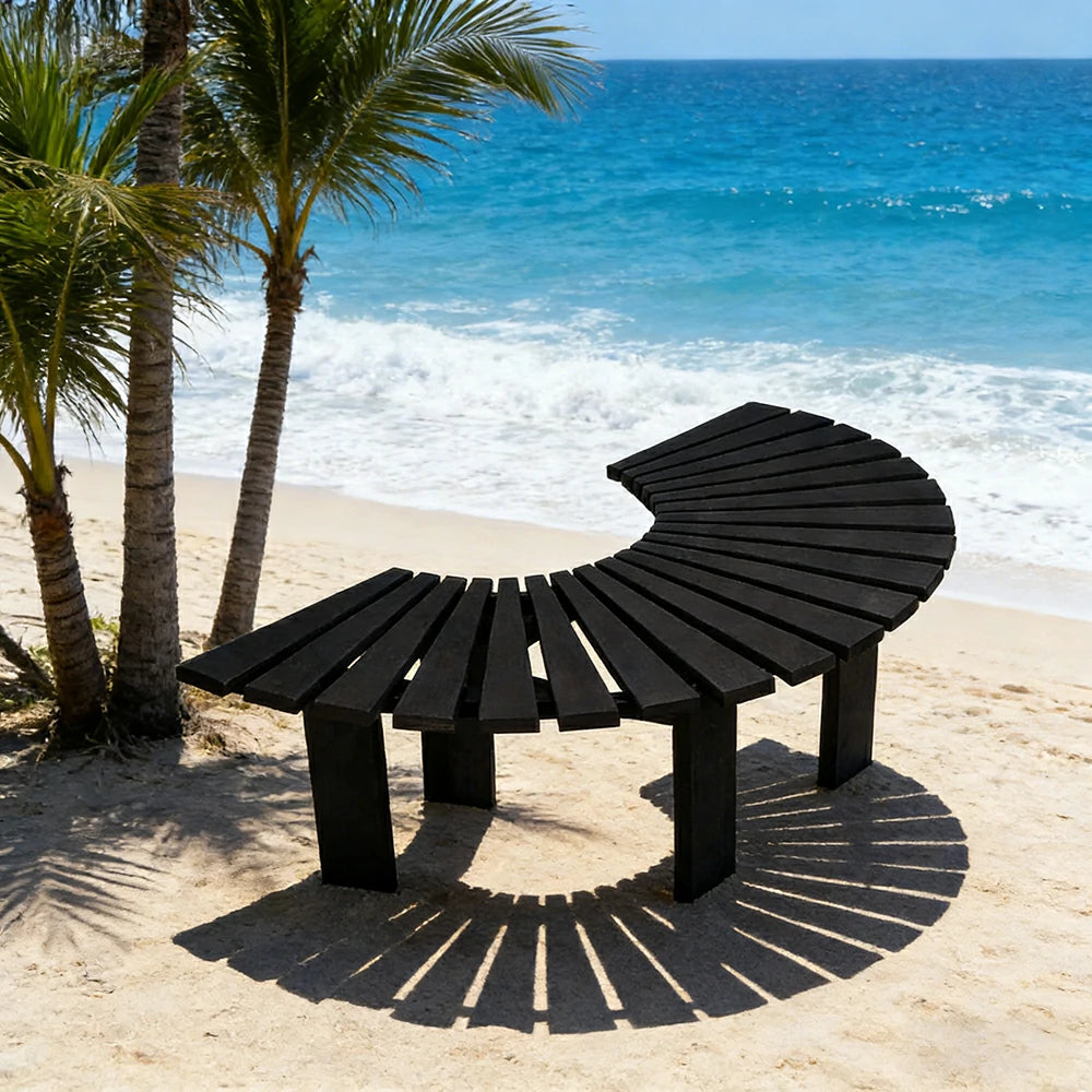 SOLARA Tree Surround Bench - Weather-Resistant Waterproof Solid Timber - Heavy-Duty Outdoor Garden Seating - Black