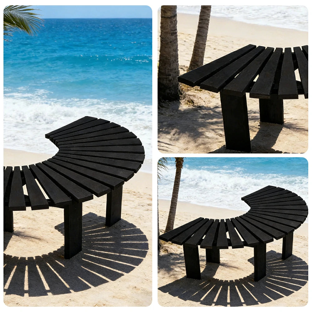 SOLARA Tree Surround Bench - Weather-Resistant Waterproof Solid Timber - Heavy-Duty Outdoor Garden Seating - Black