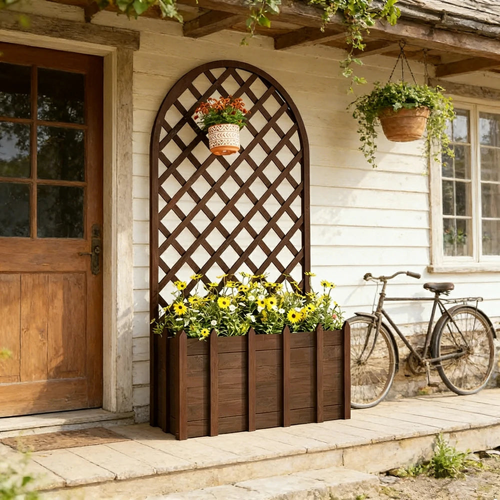 SOLARA 120/150cm Garden Arch Trellis - Weather-Resistant Waterproof Timber - Classic Arched Outdoor Climbing Plant Frame - Brown