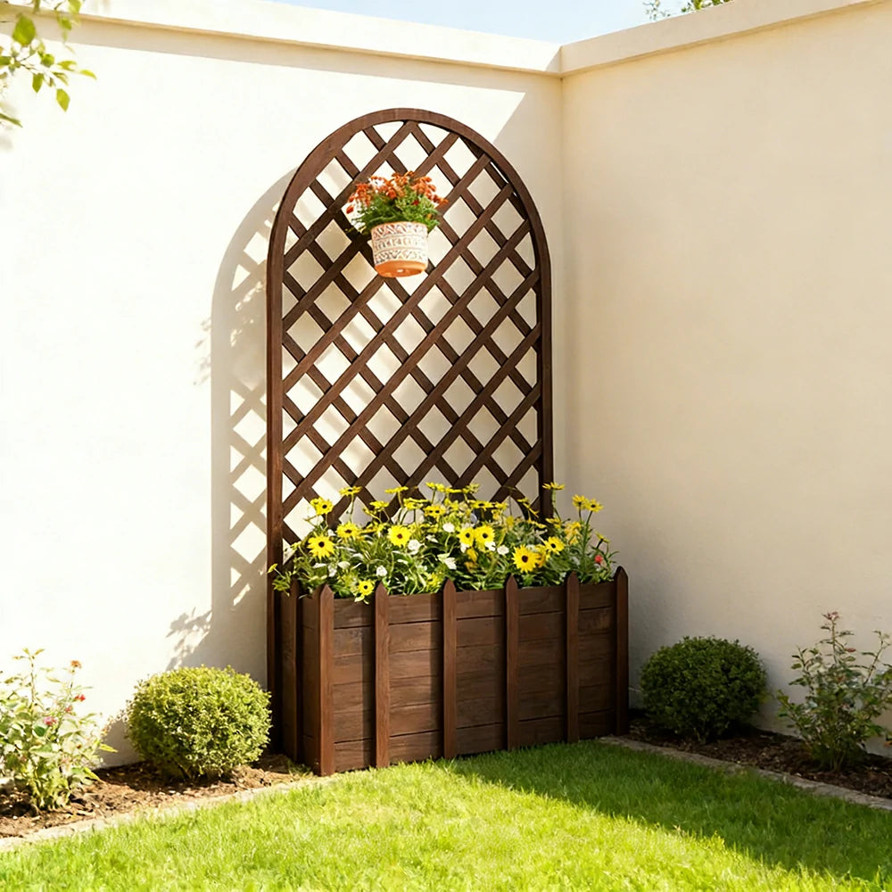 SOLARA 120/150cm Garden Arch Trellis - Weather-Resistant Waterproof Timber - Classic Arched Outdoor Climbing Plant Frame - Brown