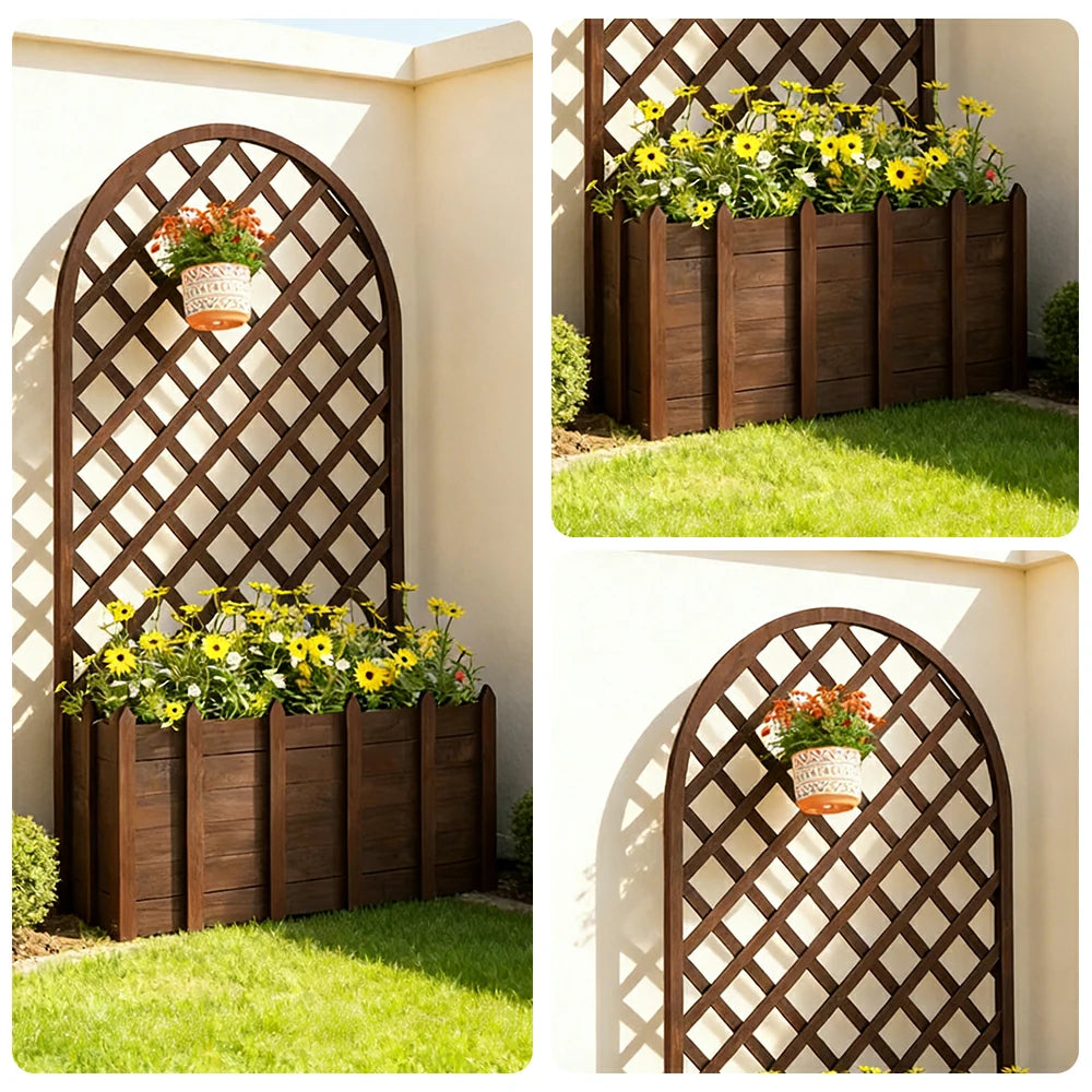 SOLARA 120/150cm Garden Arch Trellis - Weather-Resistant Waterproof Timber - Classic Arched Outdoor Climbing Plant Frame - Brown