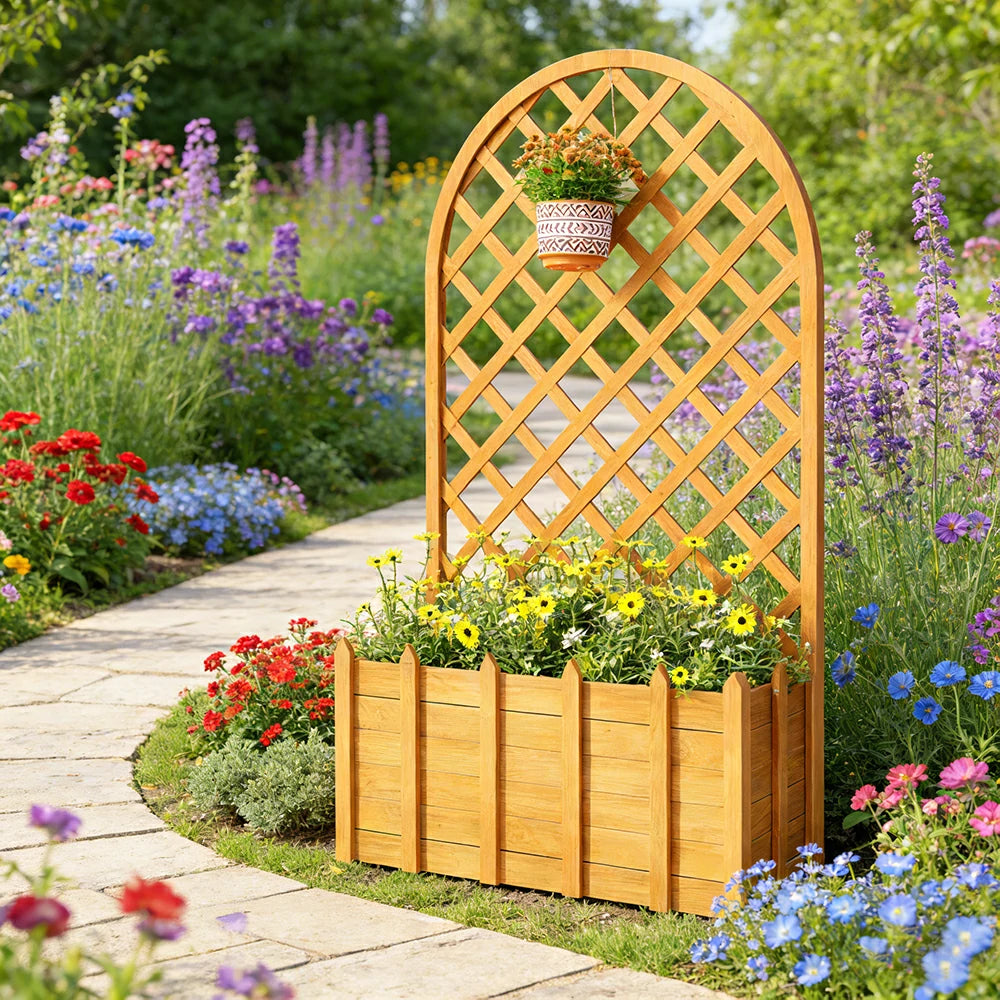 SOLARA 120/150cm Garden Arch Trellis - Weather-Resistant Waterproof Timber - Classic Arched Outdoor Climbing Plant Frame - Yellow