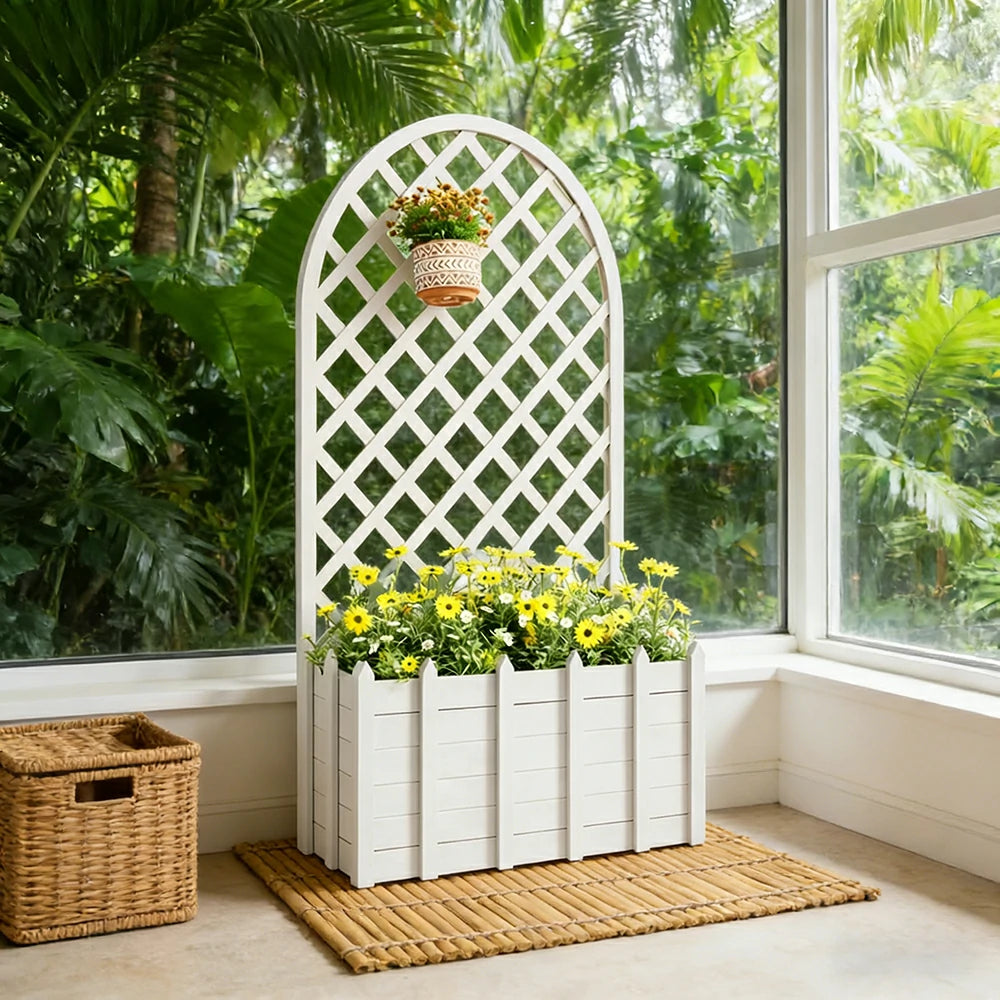 SOLARA 120/150cm Garden Arch Trellis - Weather-Resistant Waterproof Timber - Classic Arched Outdoor Climbing Plant Frame - White