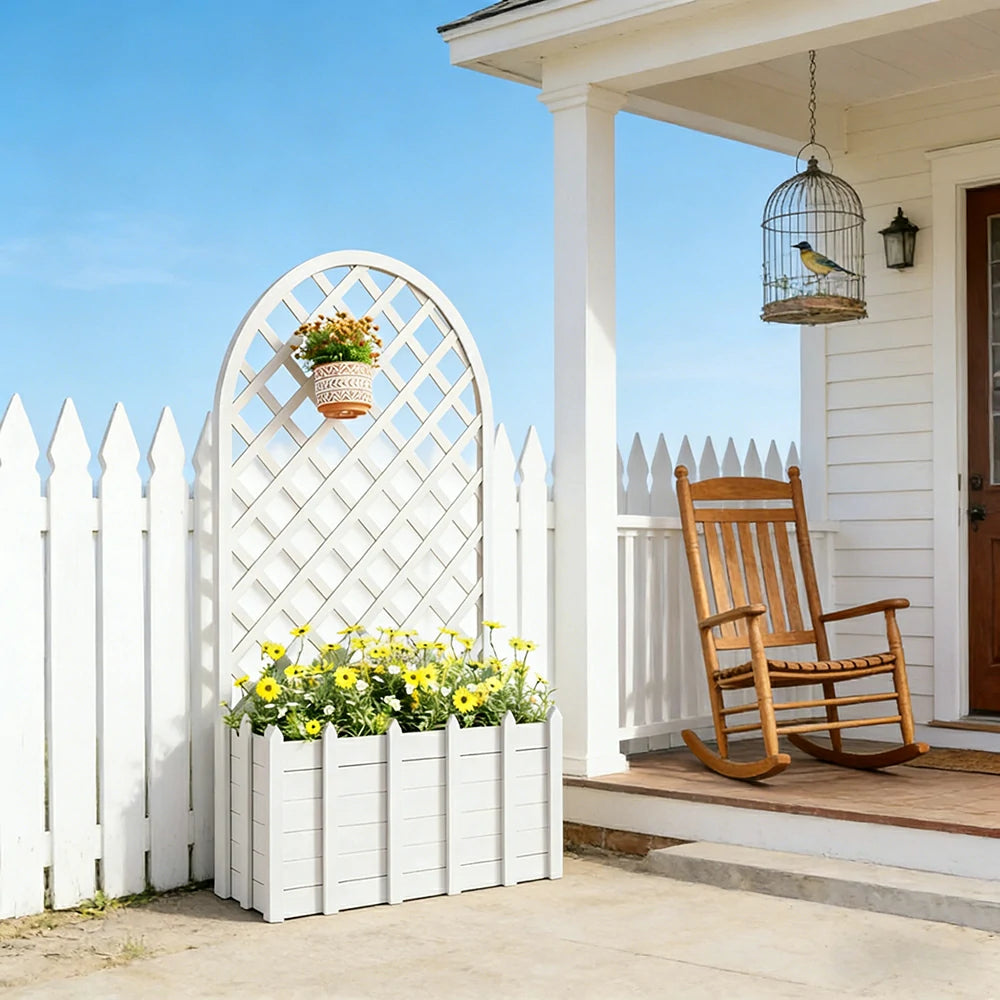 SOLARA 120/150cm Garden Arch Trellis - Weather-Resistant Waterproof Timber - Classic Arched Outdoor Climbing Plant Frame - White