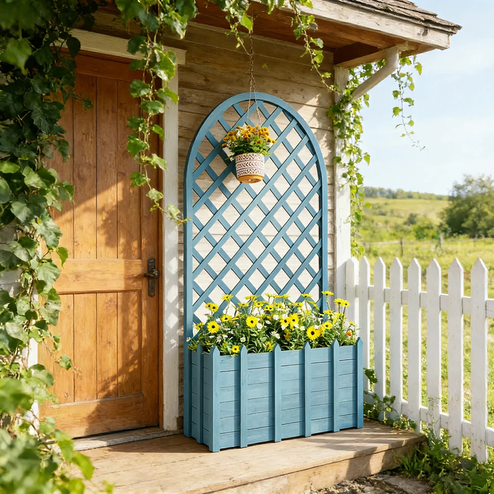 SOLARA 120/150cm Garden Arch Trellis - Weather-Resistant Waterproof Timber - Classic Arched Outdoor Climbing Plant Frame - Blue