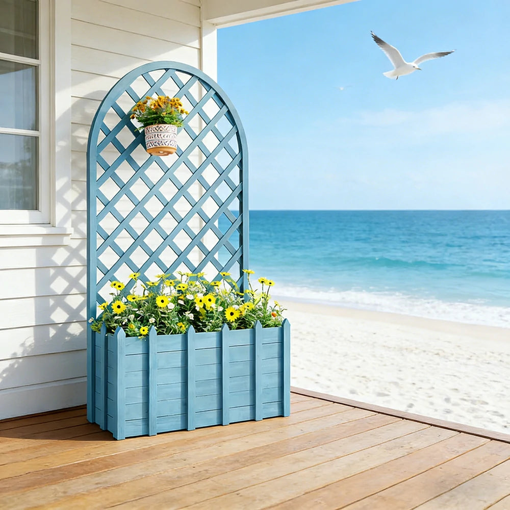 SOLARA 120/150cm Garden Arch Trellis - Weather-Resistant Waterproof Timber - Classic Arched Outdoor Climbing Plant Frame - Blue