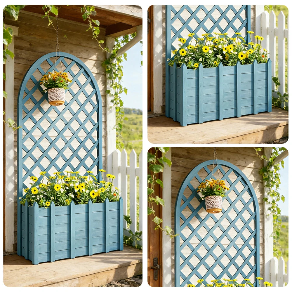 SOLARA 120/150cm Garden Arch Trellis - Weather-Resistant Waterproof Timber - Classic Arched Outdoor Climbing Plant Frame - Blue