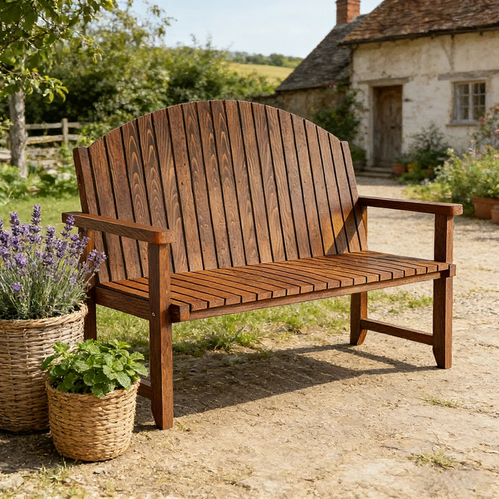 SOLARA 120/150cm Outdoor Garden Bench - Weather-Resistant Waterproof Fir Timber - Ergonomic Curved Back Heavy-Duty Design - Brown
