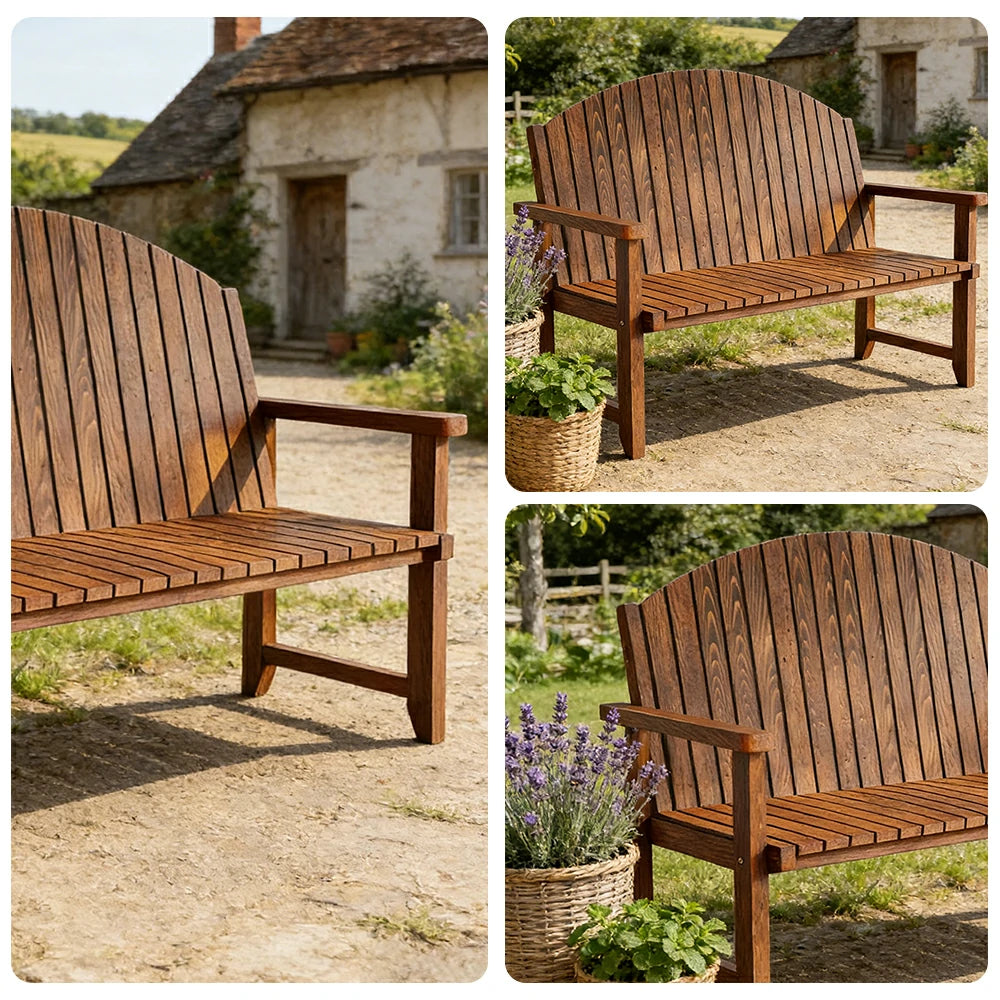 SOLARA 120/150cm Outdoor Garden Bench - Weather-Resistant Waterproof Fir Timber - Ergonomic Curved Back Heavy-Duty Design - Brown