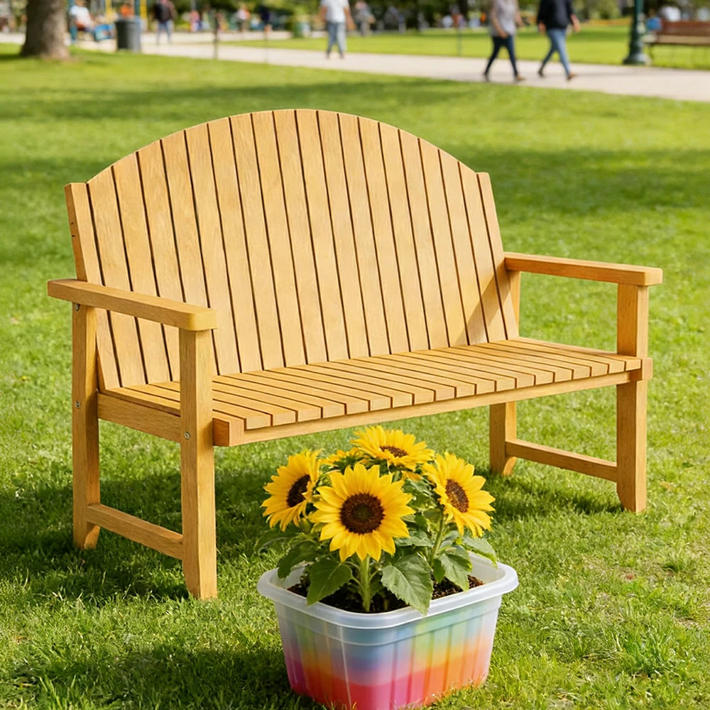 SOLARA 120/150cm Outdoor Garden Bench - Weather-Resistant Waterproof Fir Timber - Ergonomic Curved Back Heavy-Duty Design - Yellow