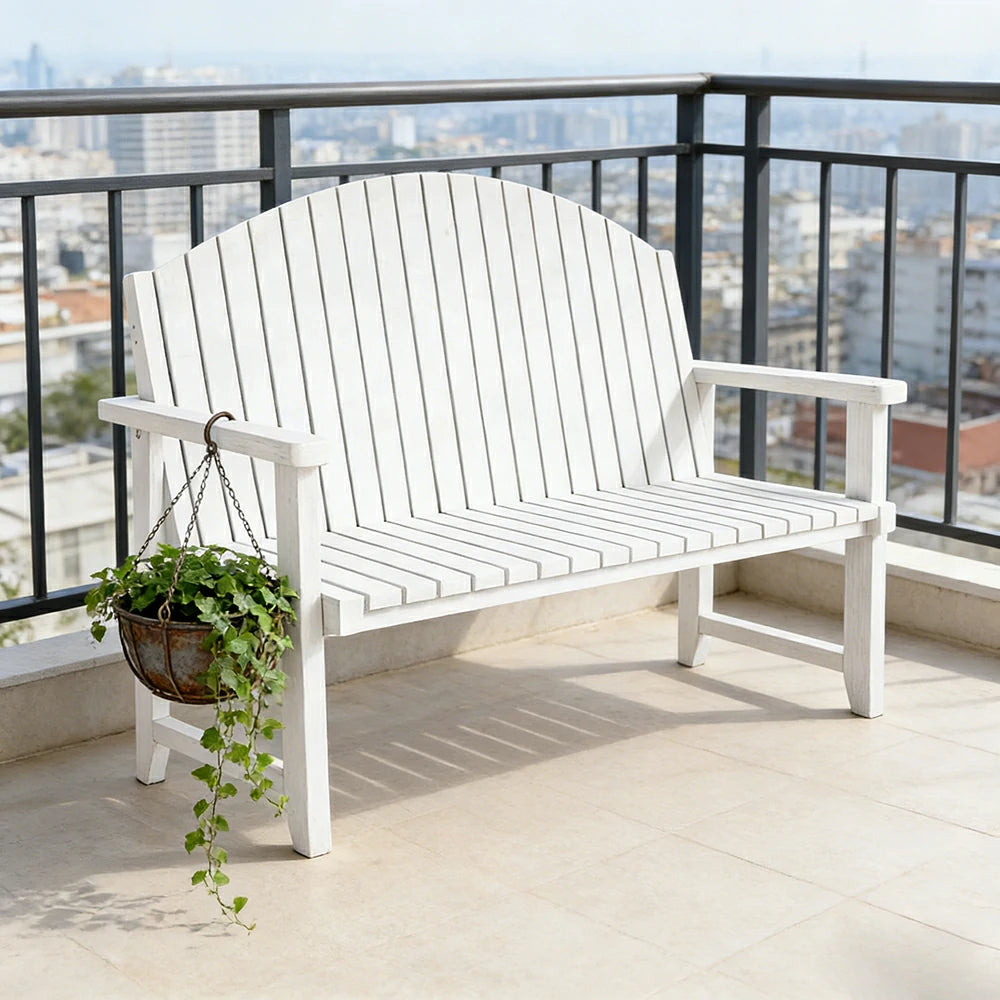 SOLARA 120/150cm Outdoor Garden Bench - Weather-Resistant Waterproof Fir Timber - Ergonomic Curved Back Heavy-Duty Design - White
