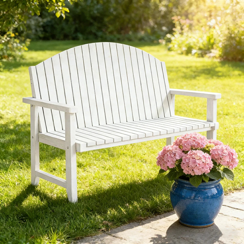 SOLARA 120/150cm Outdoor Garden Bench - Weather-Resistant Waterproof Fir Timber - Ergonomic Curved Back Heavy-Duty Design - White