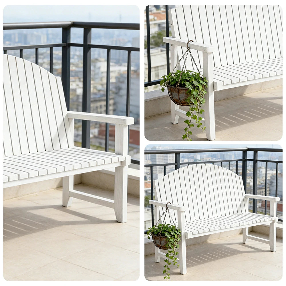 SOLARA 120/150cm Outdoor Garden Bench - Weather-Resistant Waterproof Fir Timber - Ergonomic Curved Back Heavy-Duty Design - White