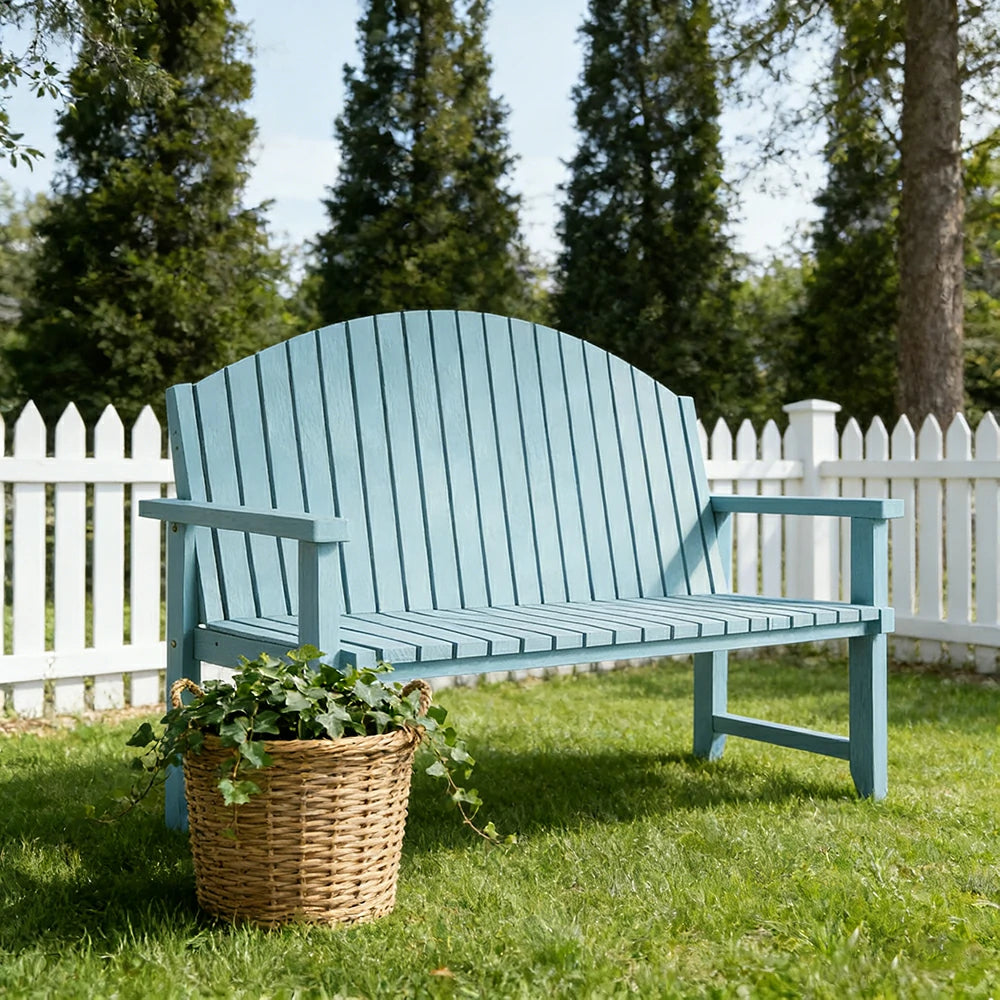 SOLARA 120/150cm Outdoor Garden Bench - Weather-Resistant Waterproof Fir Timber - Ergonomic Curved Back Heavy-Duty Design - Blue