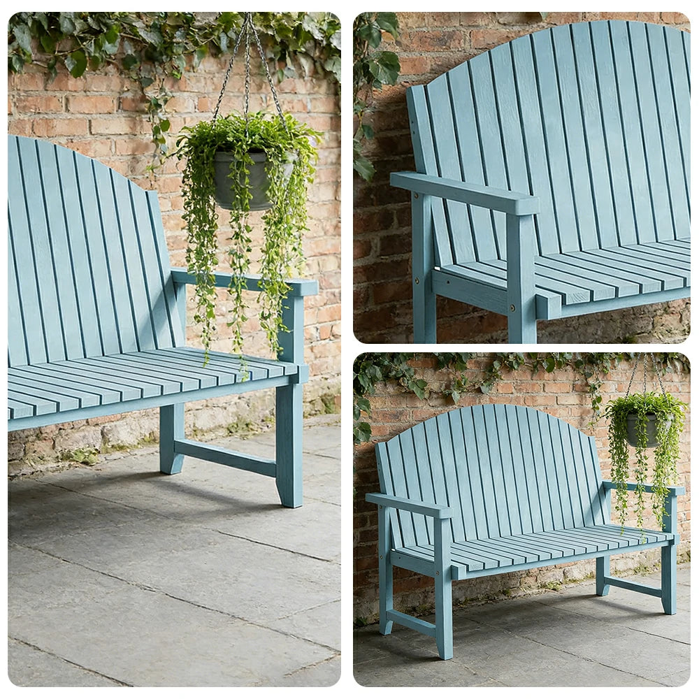 SOLARA 120/150cm Outdoor Garden Bench - Weather-Resistant Waterproof Fir Timber - Ergonomic Curved Back Heavy-Duty Design - Blue