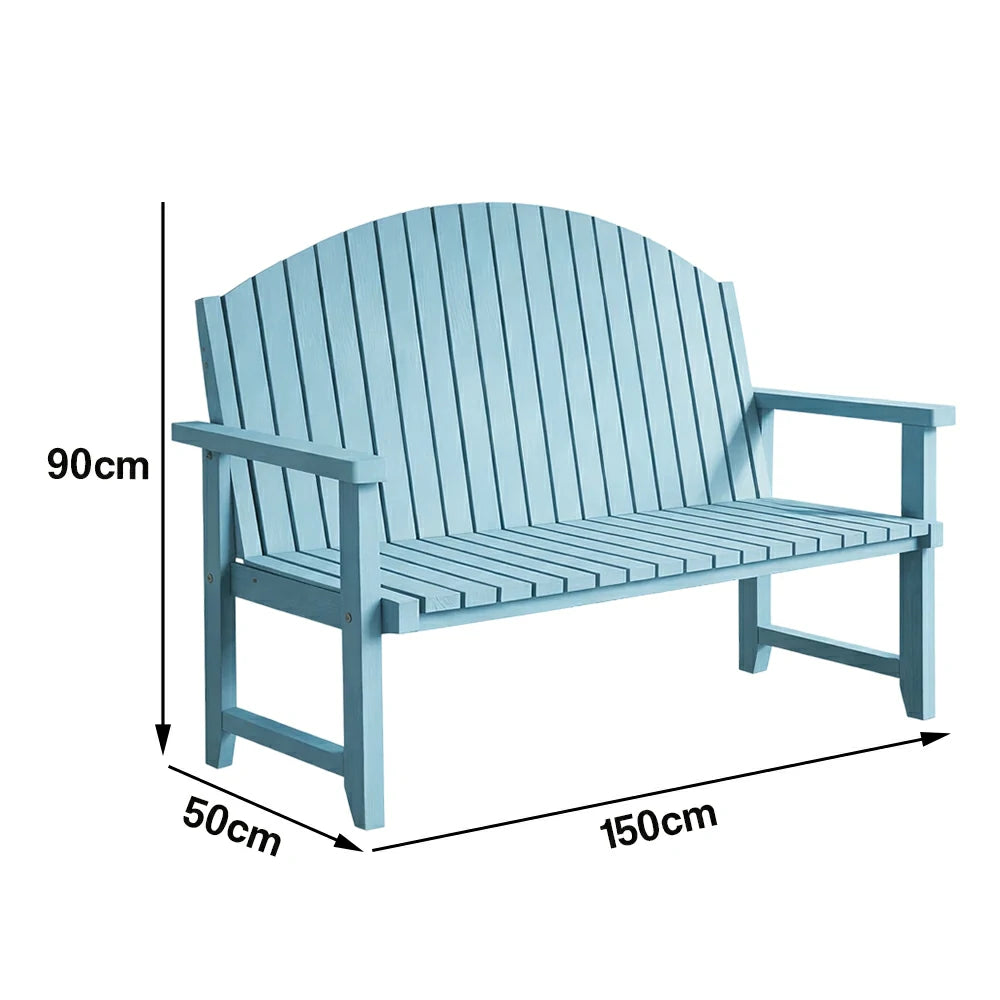 SOLARA 120/150cm Outdoor Garden Bench - Weather-Resistant Waterproof Fir Timber - Ergonomic Curved Back Heavy-Duty Design - Blue