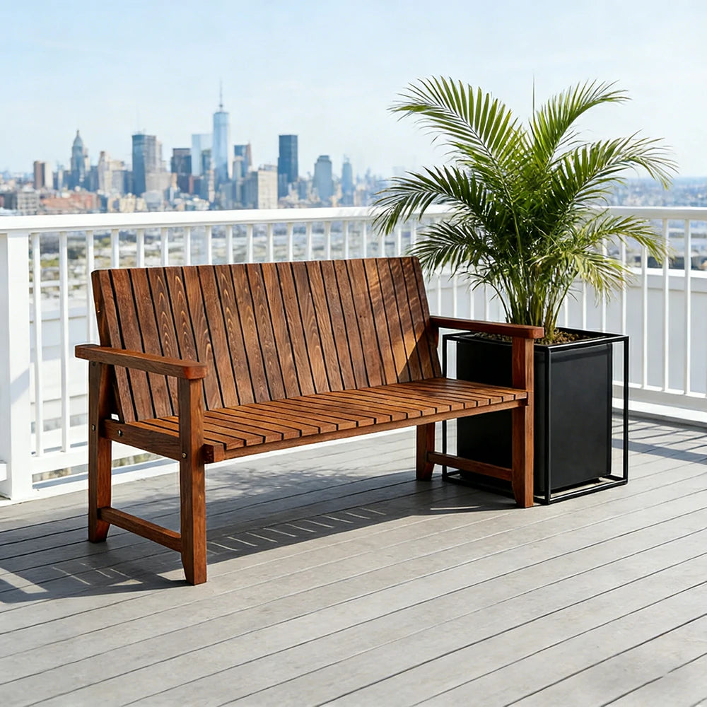 SOLARA 120/150cm Timber Outdoor Bench Seat - Anti-Rot Waterproof Protection - Solid Fir Wood with Reinforced Frame Support - Brown