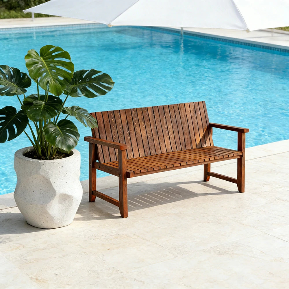 SOLARA 120/150cm Timber Outdoor Bench Seat - Anti-Rot Waterproof Protection - Solid Fir Wood with Reinforced Frame Support - Brown