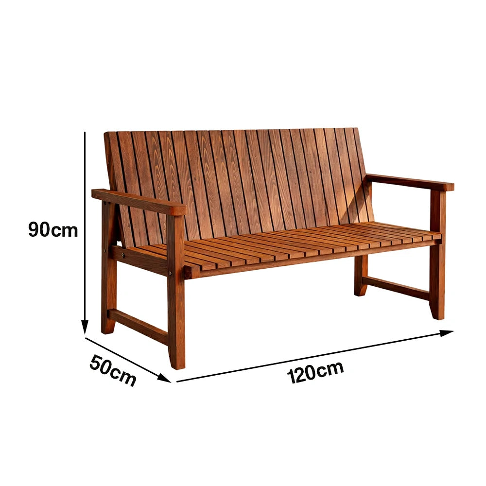 SOLARA 120/150cm Timber Outdoor Bench Seat - Anti-Rot Waterproof Protection - Solid Fir Wood with Reinforced Frame Support - Brown