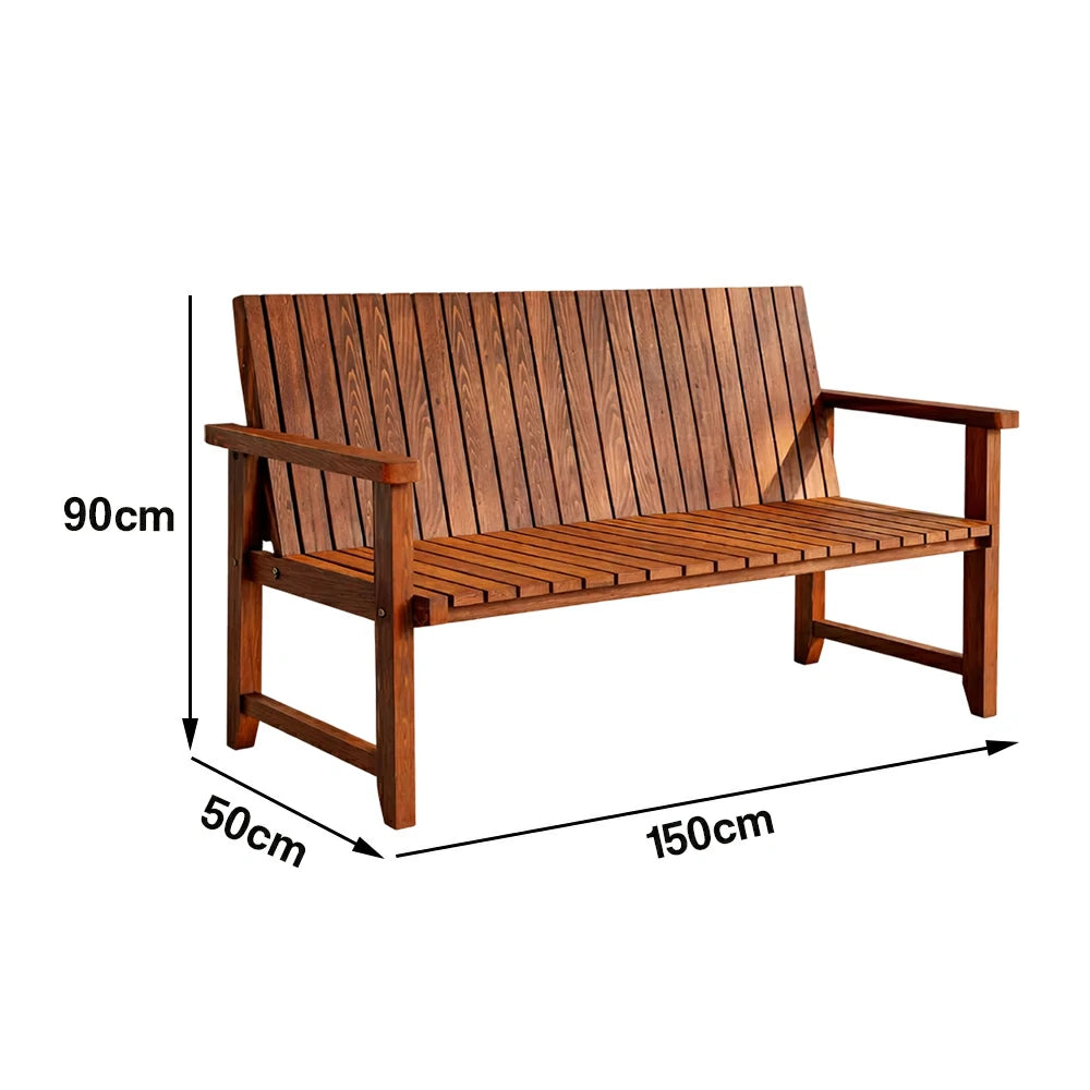 SOLARA 120/150cm Timber Outdoor Bench Seat - Anti-Rot Waterproof Protection - Solid Fir Wood with Reinforced Frame Support - Brown