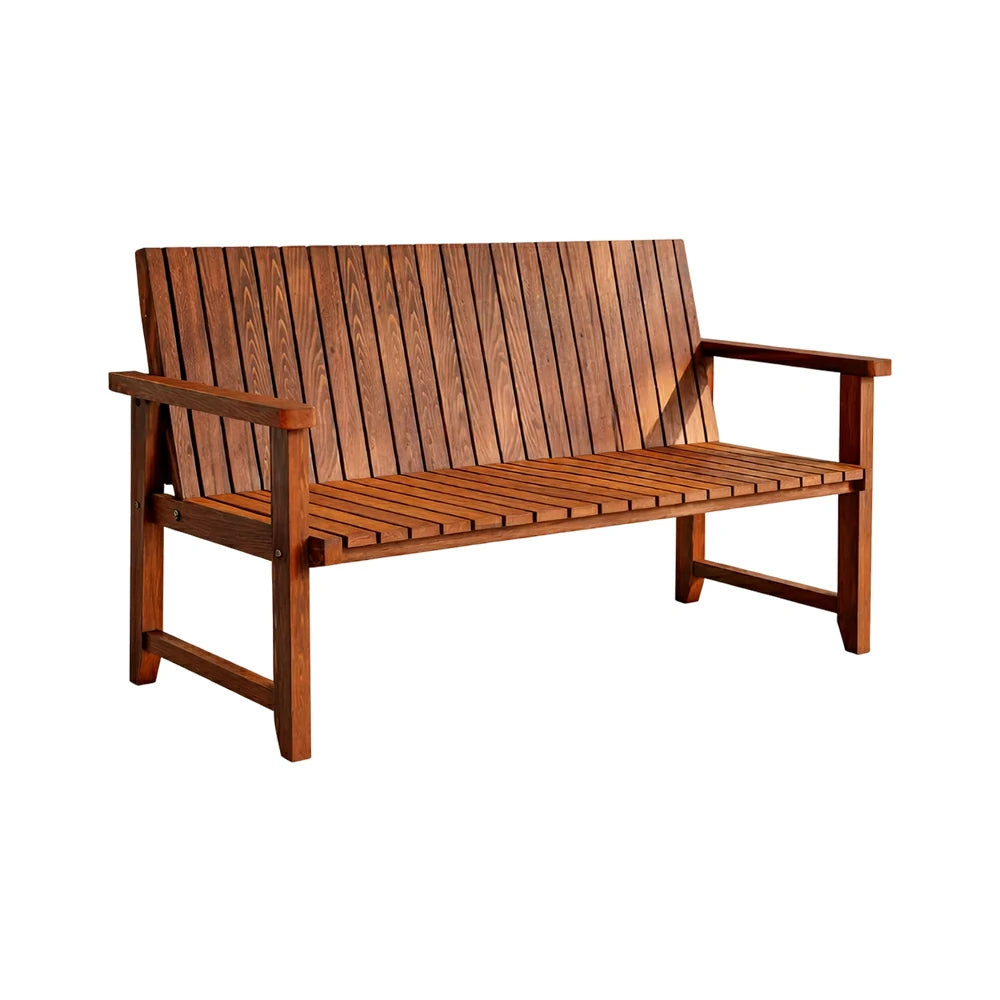 SOLARA 120/150cm Timber Outdoor Bench Seat - Anti-Rot Waterproof Protection - Solid Fir Wood with Reinforced Frame Support - Brown