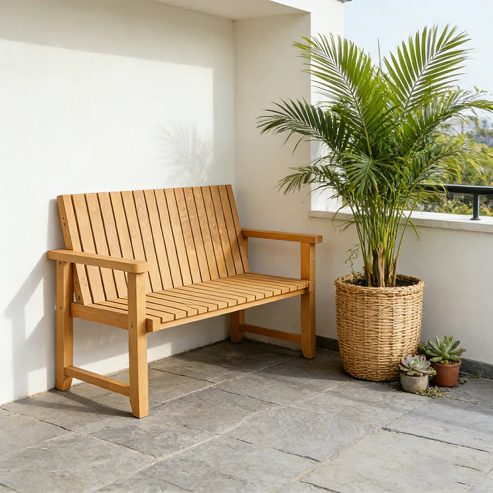 SOLARA 120/150cm Timber Outdoor Bench Seat - Anti-Rot Waterproof Protection - Solid Fir Wood with Reinforced Frame Support - Yellow