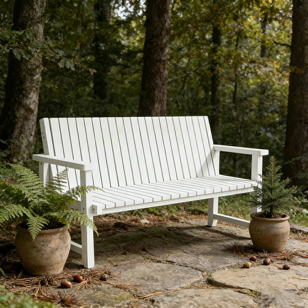SOLARA 120/150cm Timber Outdoor Bench Seat - Anti-Rot Waterproof Protection - Solid Fir Wood with Reinforced Frame Support - White