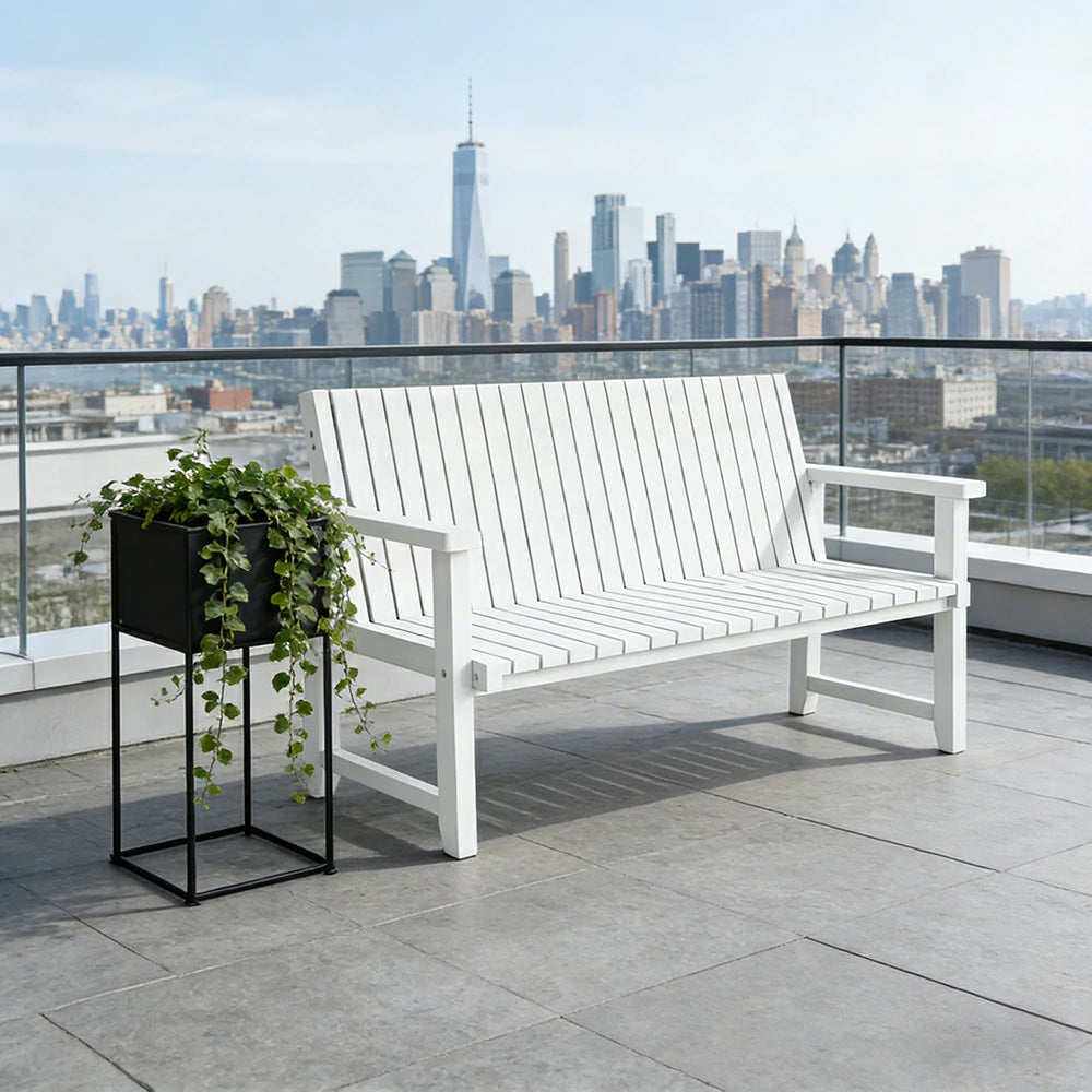 SOLARA 120/150cm Timber Outdoor Bench Seat - Anti-Rot Waterproof Protection - Solid Fir Wood with Reinforced Frame Support - White