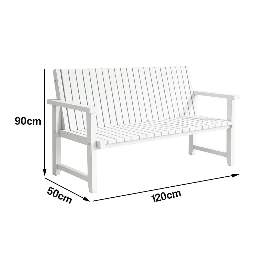 SOLARA 120/150cm Timber Outdoor Bench Seat - Anti-Rot Waterproof Protection - Solid Fir Wood with Reinforced Frame Support - White