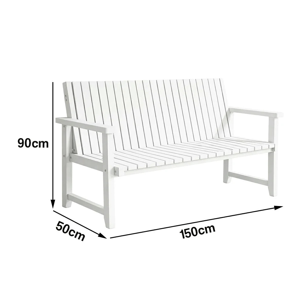 SOLARA 120/150cm Timber Outdoor Bench Seat - Anti-Rot Waterproof Protection - Solid Fir Wood with Reinforced Frame Support - White