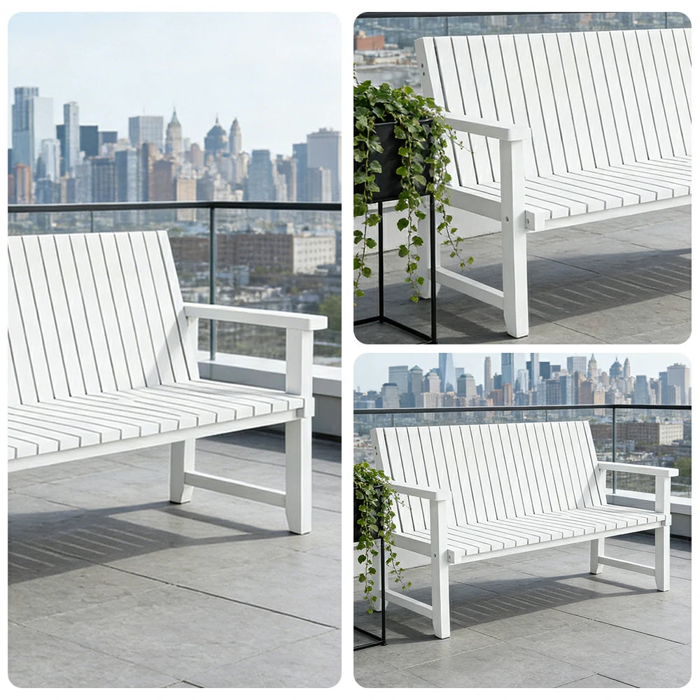 SOLARA 120/150cm Timber Outdoor Bench Seat - Anti-Rot Waterproof Protection - Solid Fir Wood with Reinforced Frame Support - White