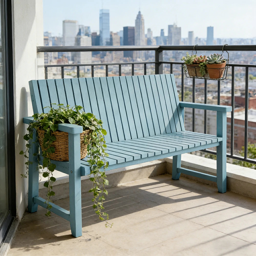 SOLARA 120/150cm Timber Outdoor Bench Seat - Anti-Rot Waterproof Protection - Solid Fir Wood with Reinforced Frame Support - Blue