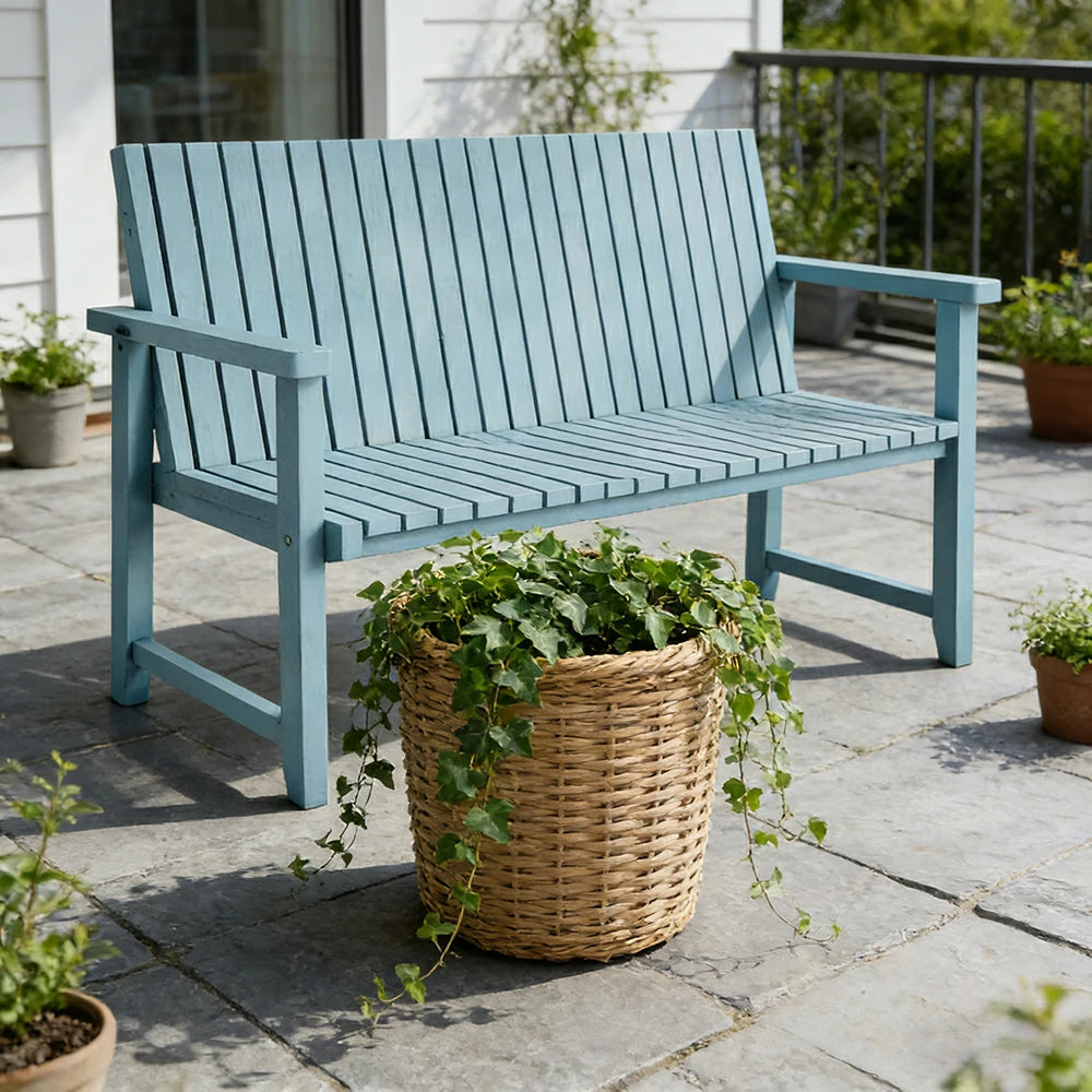 SOLARA 120/150cm Timber Outdoor Bench Seat - Anti-Rot Waterproof Protection - Solid Fir Wood with Reinforced Frame Support - Blue
