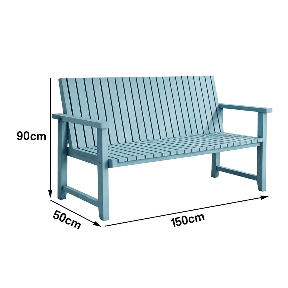 SOLARA 120/150cm Timber Outdoor Bench Seat - Anti-Rot Waterproof Protection - Solid Fir Wood with Reinforced Frame Support - Blue