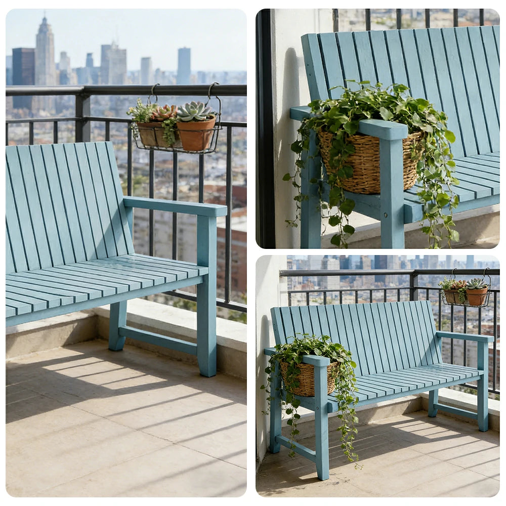 SOLARA 120/150cm Timber Outdoor Bench Seat - Anti-Rot Waterproof Protection - Solid Fir Wood with Reinforced Frame Support - Blue
