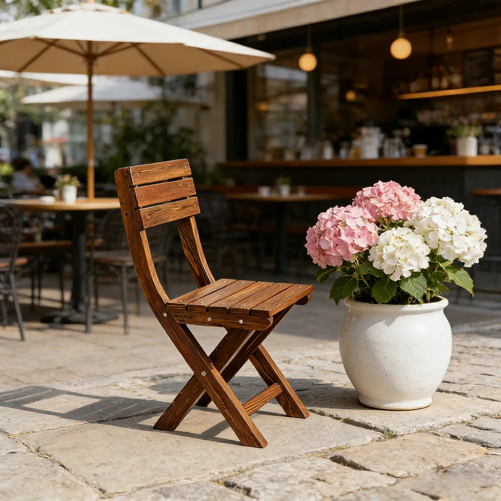 SOLARA Folding Outdoor Chair - Waterproof Anti-Rot Solid Timber - Portable Heavy-Duty Space-Saving Design - Brown