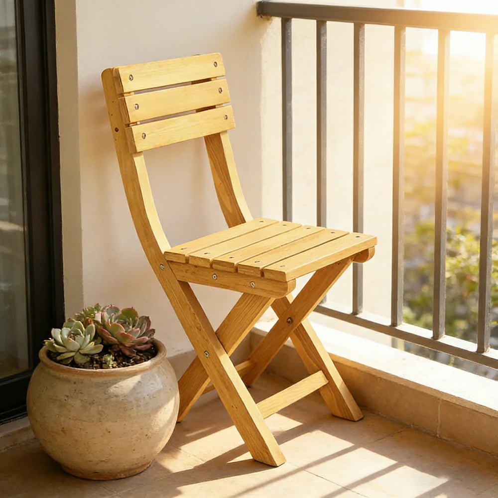 SOLARA Folding Outdoor Chair - Waterproof Anti-Rot Solid Timber - Portable Heavy-Duty Space-Saving Design - Yellow